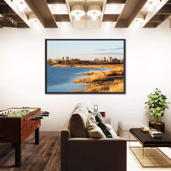 Sunrise Over The Lake In Country Canvas Wall Art-3 Horizontal-Gallery Wrap-25" x 16"-Tiaracle