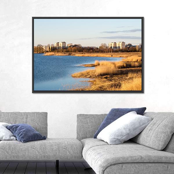 Sunrise Over The Lake In Country Canvas Wall Art-3 Horizontal-Gallery Wrap-25" x 16"-Tiaracle