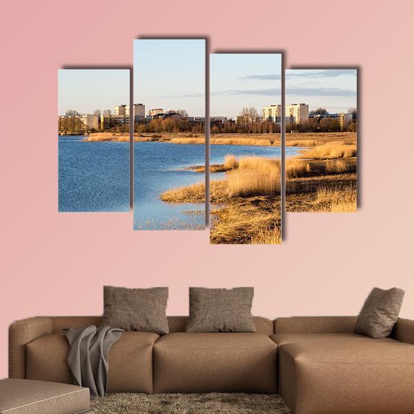 Sunrise Over The Lake In Country Canvas Wall Art-4 Pop-Gallery Wrap-50" x 32"-Tiaracle