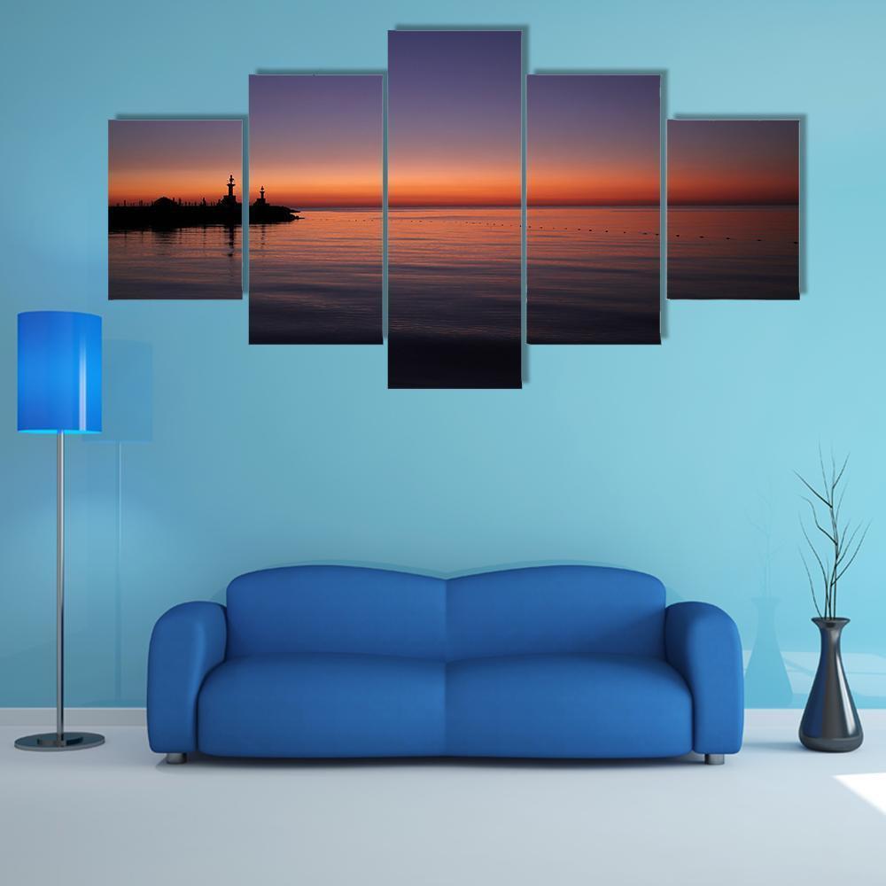 Sunrise With Bright Red Sky On Sea Canvas Wall Art - Tiaracle