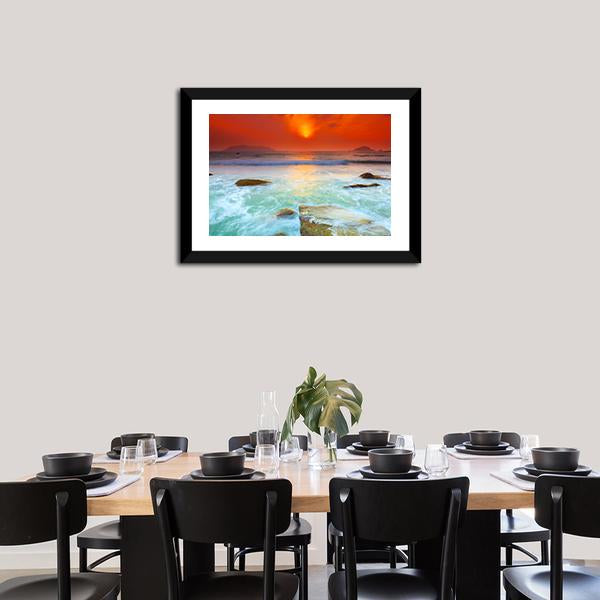 Sunrise Over The Sea Canvas Wall Art-1 Piece-Framed Print-20" x 16"-Tiaracle