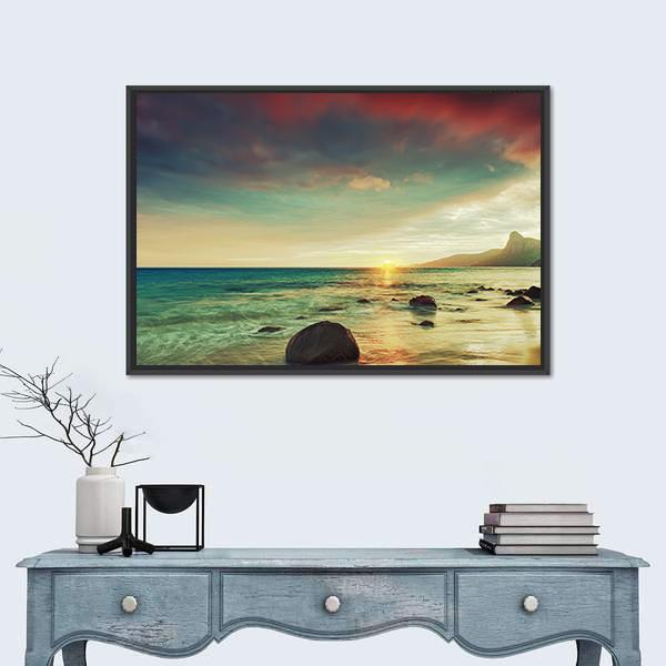 Sunrise Over The Sea Con Dao Canvas Wall Art-1 Piece-Floating Frame-24" x 16"-Tiaracle