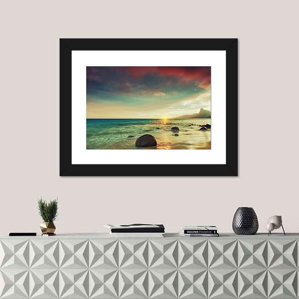 Sunrise Over The Sea Con Dao Canvas Wall Art-1 Piece-Framed Print-20" x 16"-Tiaracle
