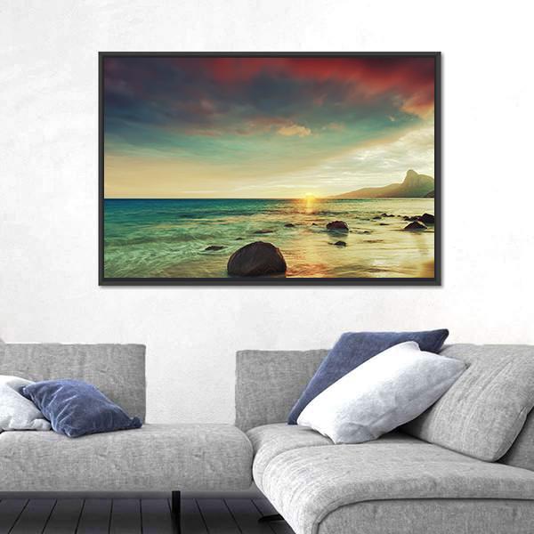 Sunrise Over The Sea Con Dao Canvas Wall Art-3 Horizontal-Gallery Wrap-25" x 16"-Tiaracle
