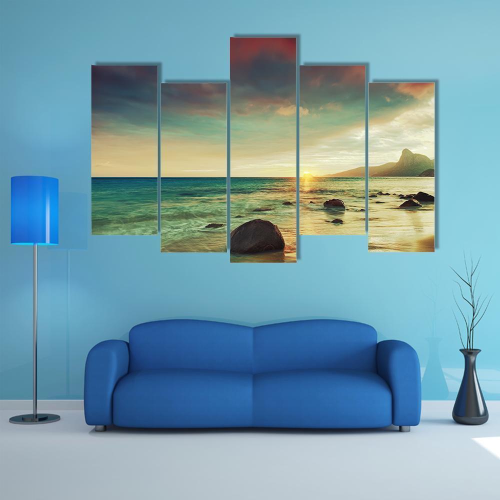 Sunrise Over The Sea Con Dao Canvas Wall Art-5 Pop-Gallery Wrap-47" x 32"-Tiaracle