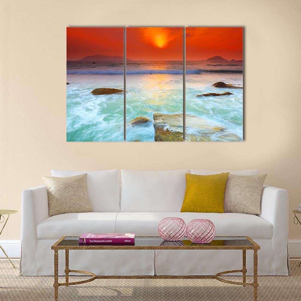 Sunrise Over The Sea Canvas Wall Art-3 Horizontal-Gallery Wrap-37" x 24"-Tiaracle