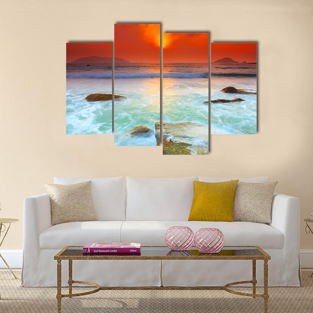 Sunrise Over The Sea Canvas Wall Art-4 Pop-Gallery Wrap-50" x 32"-Tiaracle