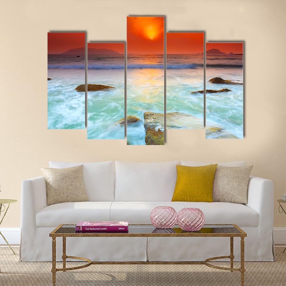 Sunrise Over The Sea Canvas Wall Art-5 Pop-Gallery Wrap-47" x 32"-Tiaracle