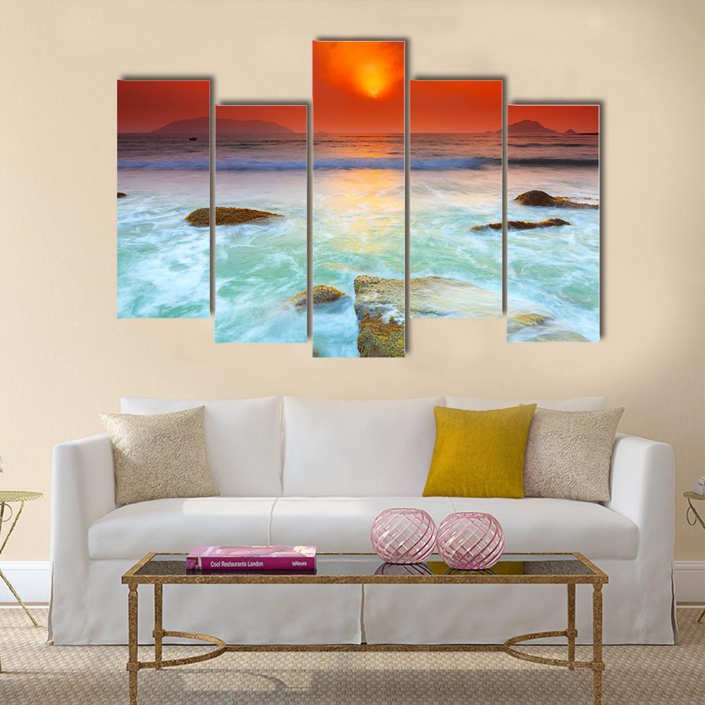 Sunrise Over The Sea Canvas Wall Art-1 Piece-Gallery Wrap-48" x 32"-Tiaracle