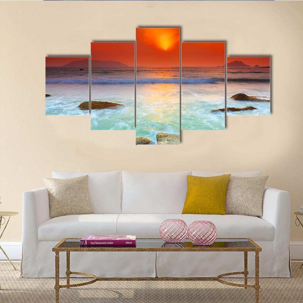 Sunrise Over The Sea Canvas Wall Art-5 Star-Gallery Wrap-62" x 32"-Tiaracle