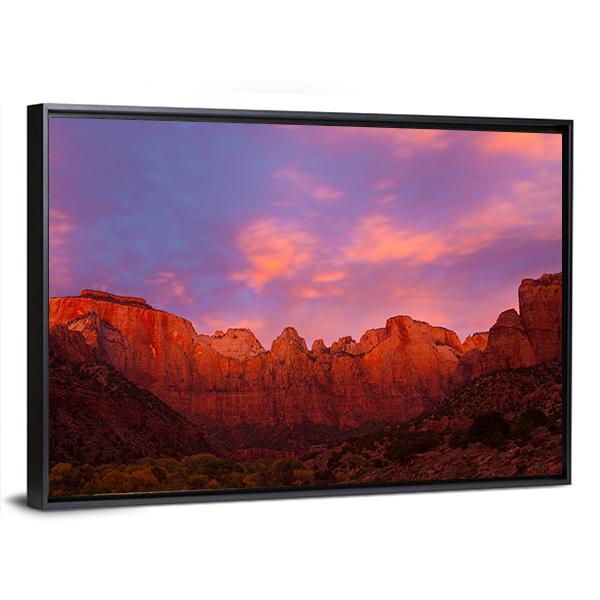 Sunrise Over The Towers Of Virgin Canvas Wall Art-3 Horizontal-Gallery Wrap-25" x 16"-Tiaracle