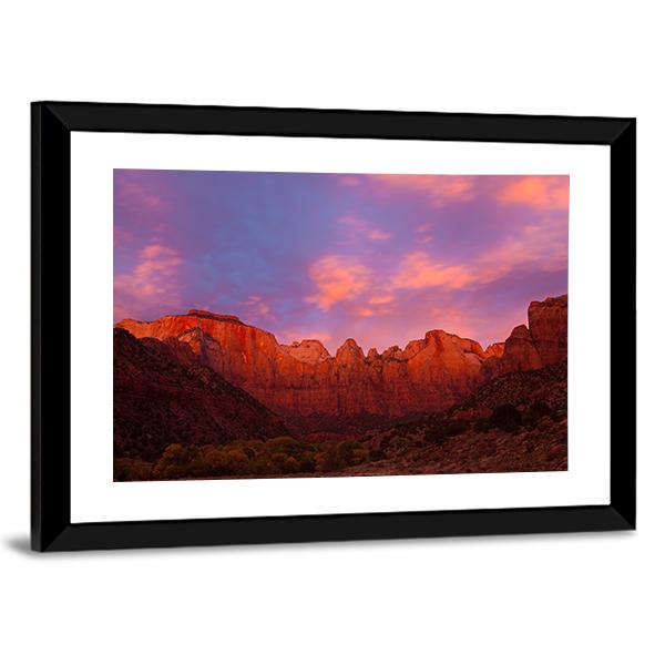 Sunrise Over The Towers Of Virgin Canvas Wall Art-3 Horizontal-Gallery Wrap-25" x 16"-Tiaracle