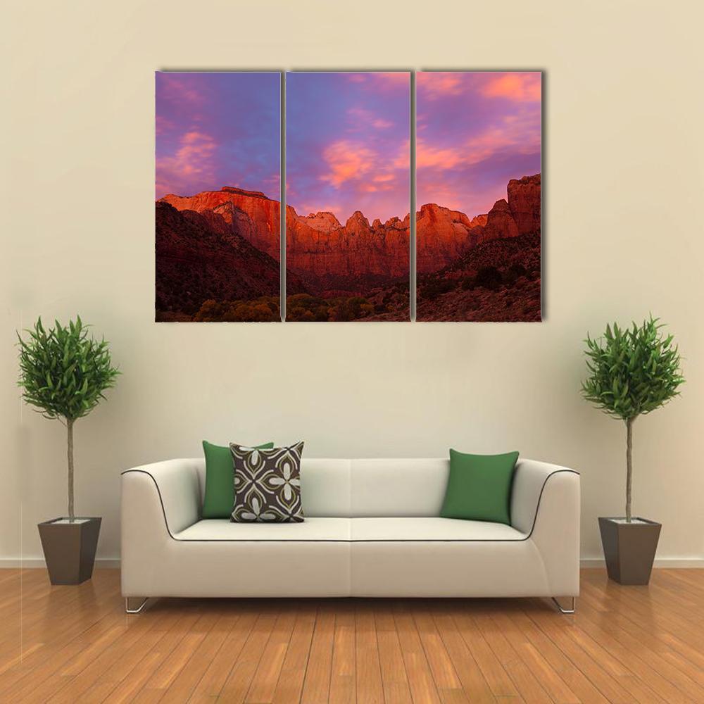 Sunrise Over The Towers Of Virgin Canvas Wall Art-3 Horizontal-Gallery Wrap-37" x 24"-Tiaracle
