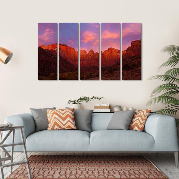 Sunrise Over The Towers Of Virgin Canvas Wall Art-5 Horizontal-Gallery Wrap-22" x 12"-Tiaracle