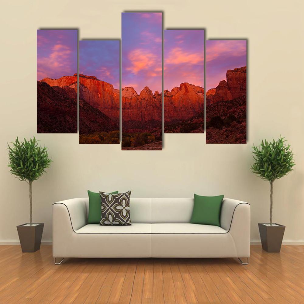 Sunrise Over The Towers Of Virgin Canvas Wall Art-5 Pop-Gallery Wrap-47" x 32"-Tiaracle