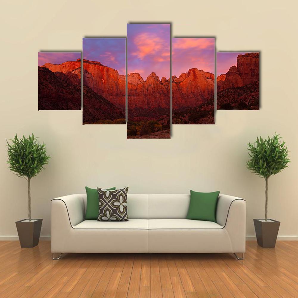 Sunrise Over The Towers Of Virgin Canvas Wall Art-5 Star-Gallery Wrap-62" x 32"-Tiaracle