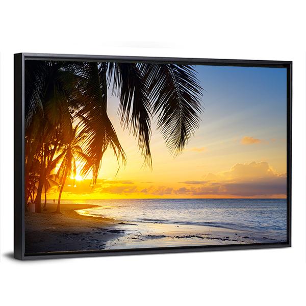 Sunrise Over Tropical Beach Canvas Wall Art-3 Horizontal-Gallery Wrap-25" x 16"-Tiaracle