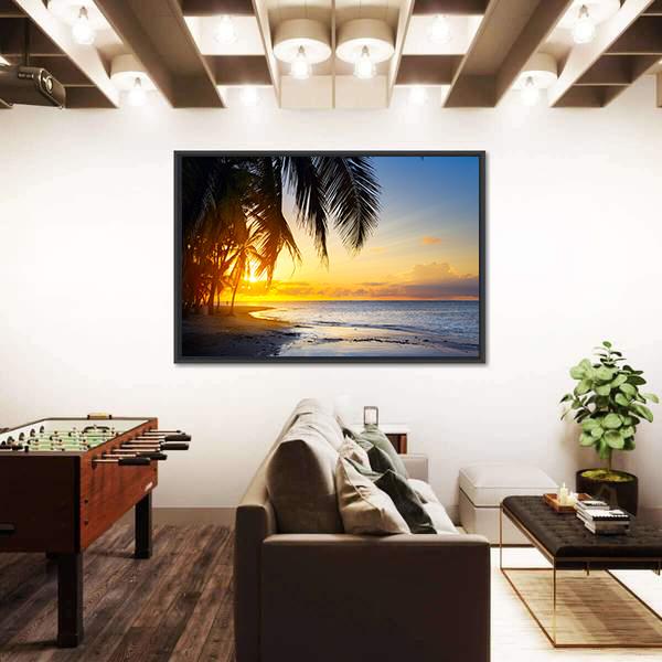 Sunrise Over Tropical Beach Canvas Wall Art-3 Horizontal-Gallery Wrap-25" x 16"-Tiaracle