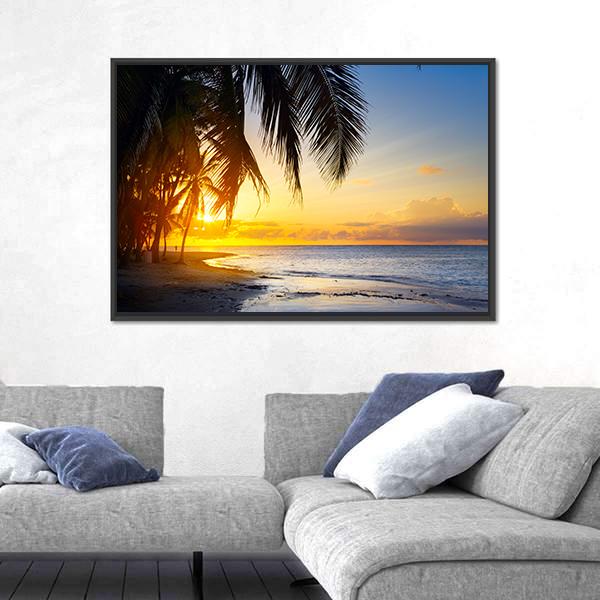 Sunrise Over Tropical Beach Canvas Wall Art-3 Horizontal-Gallery Wrap-25" x 16"-Tiaracle