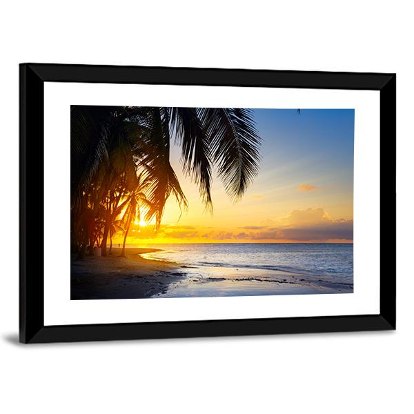 Sunrise Over Tropical Beach Canvas Wall Art-3 Horizontal-Gallery Wrap-25" x 16"-Tiaracle