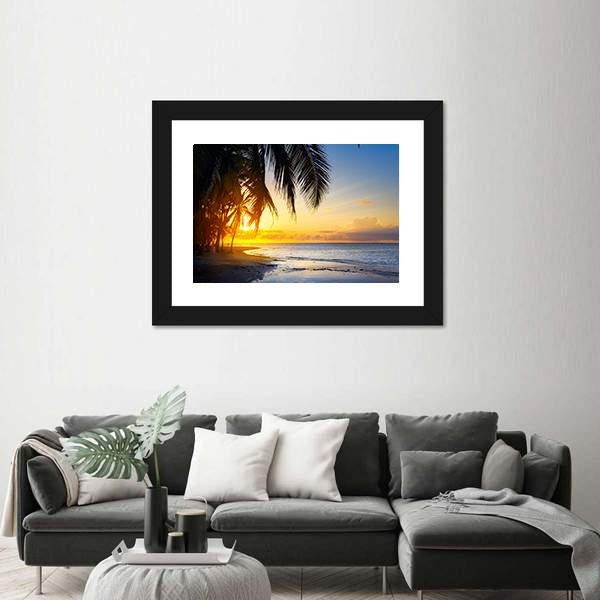 Sunrise Over Tropical Beach Canvas Wall Art-3 Horizontal-Gallery Wrap-25" x 16"-Tiaracle