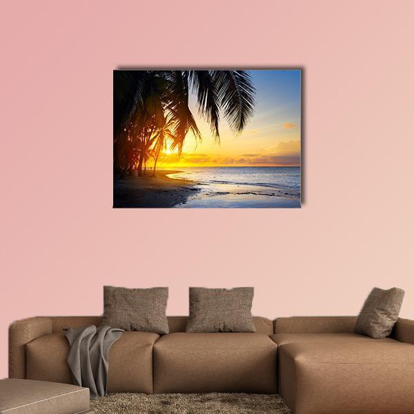 Sunrise Over Tropical Beach Canvas Wall Art-1 Piece-Gallery Wrap-48" x 32"-Tiaracle