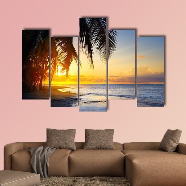 Sunrise Over Tropical Beach Canvas Wall Art-5 Pop-Gallery Wrap-47" x 32"-Tiaracle