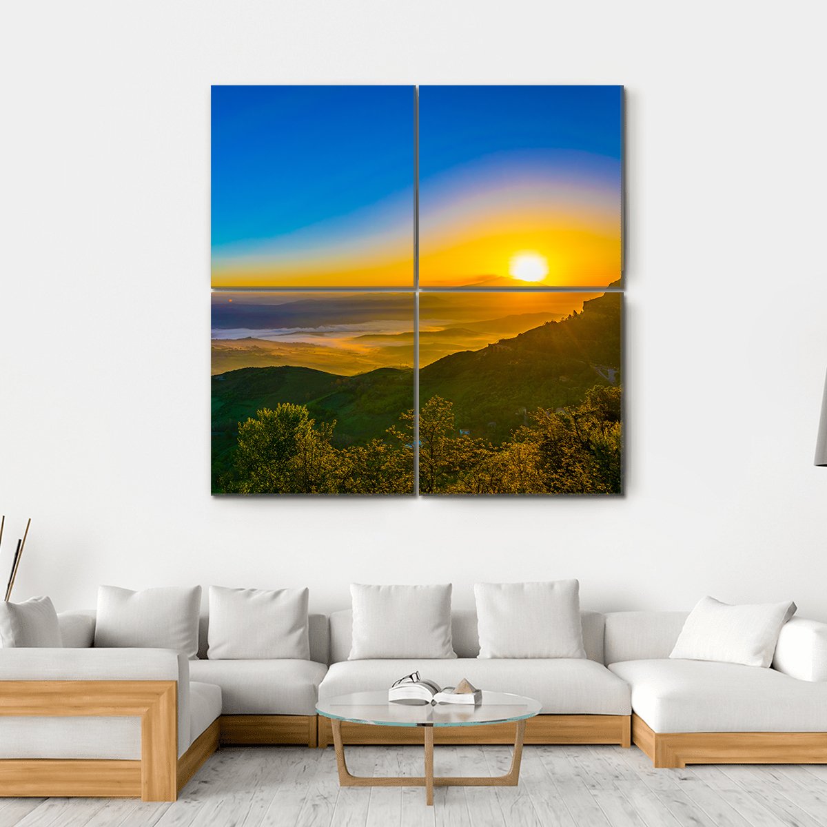Sunrise Over Valley In Central Sicily Canvas Wall Art-4 Square-Gallery Wrap-17" x 17"-Tiaracle