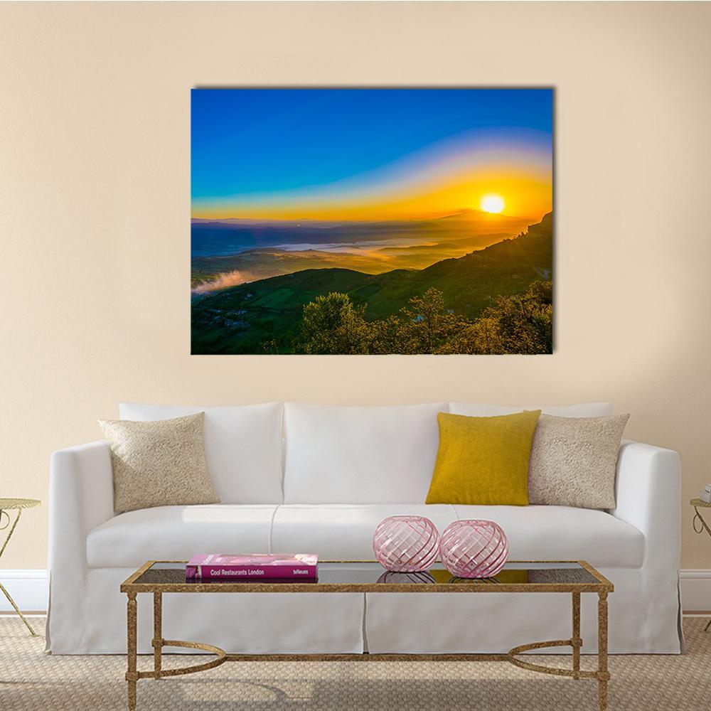 Sunrise Over Valley In Central Sicily Canvas Wall Art-1 Piece-Gallery Wrap-48" x 32"-Tiaracle