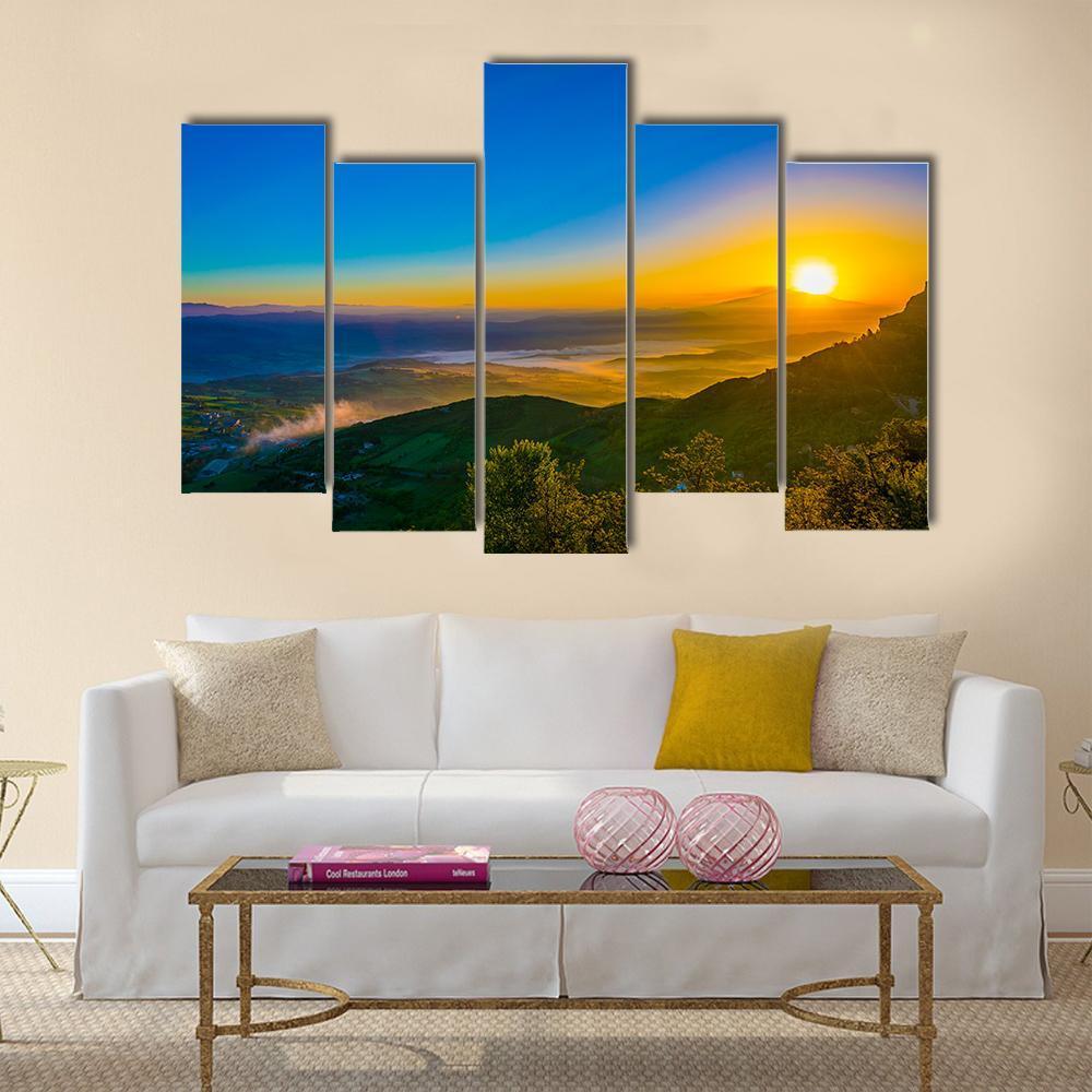 Sunrise Over Valley In Central Sicily Canvas Wall Art-5 Pop-Gallery Wrap-47" x 32"-Tiaracle