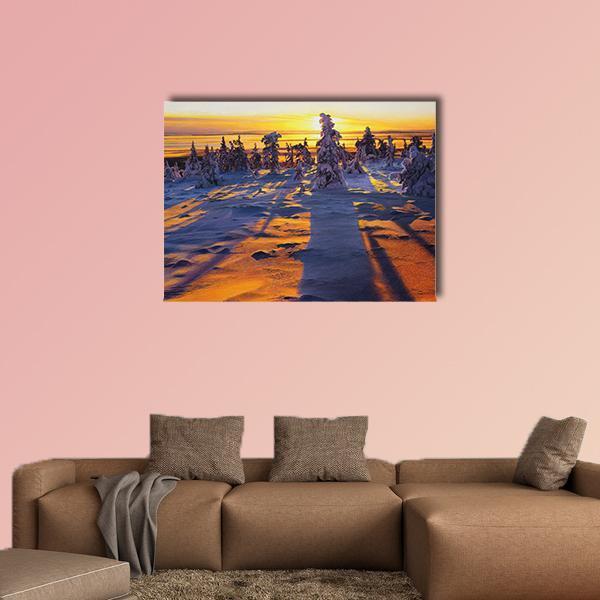 Sunrise Over Winter Landscape Canvas Wall Art-1 Piece-Gallery Wrap-48" x 32"-Tiaracle