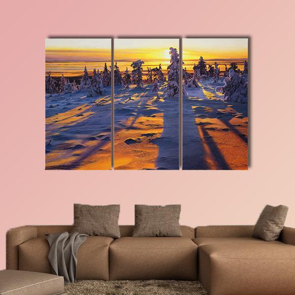 Sunrise Over Winter Landscape Canvas Wall Art-3 Horizontal-Gallery Wrap-25" x 16"-Tiaracle