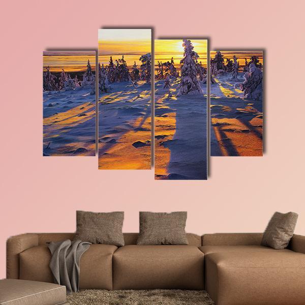 Sunrise Over Winter Landscape Canvas Wall Art-4 Pop-Gallery Wrap-50" x 32"-Tiaracle