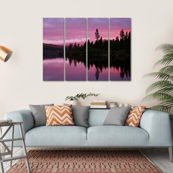 Sunrise Scene On Lake Canvas Wall Art-4 Horizontal-Gallery Wrap-34" x 24"-Tiaracle