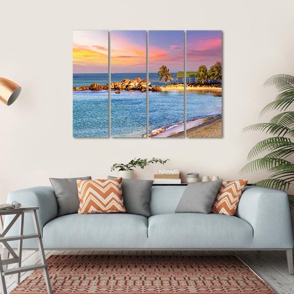 Sunrise Tropical Landscape Sea Canvas Wall Art-4 Horizontal-Gallery Wrap-34" x 24"-Tiaracle