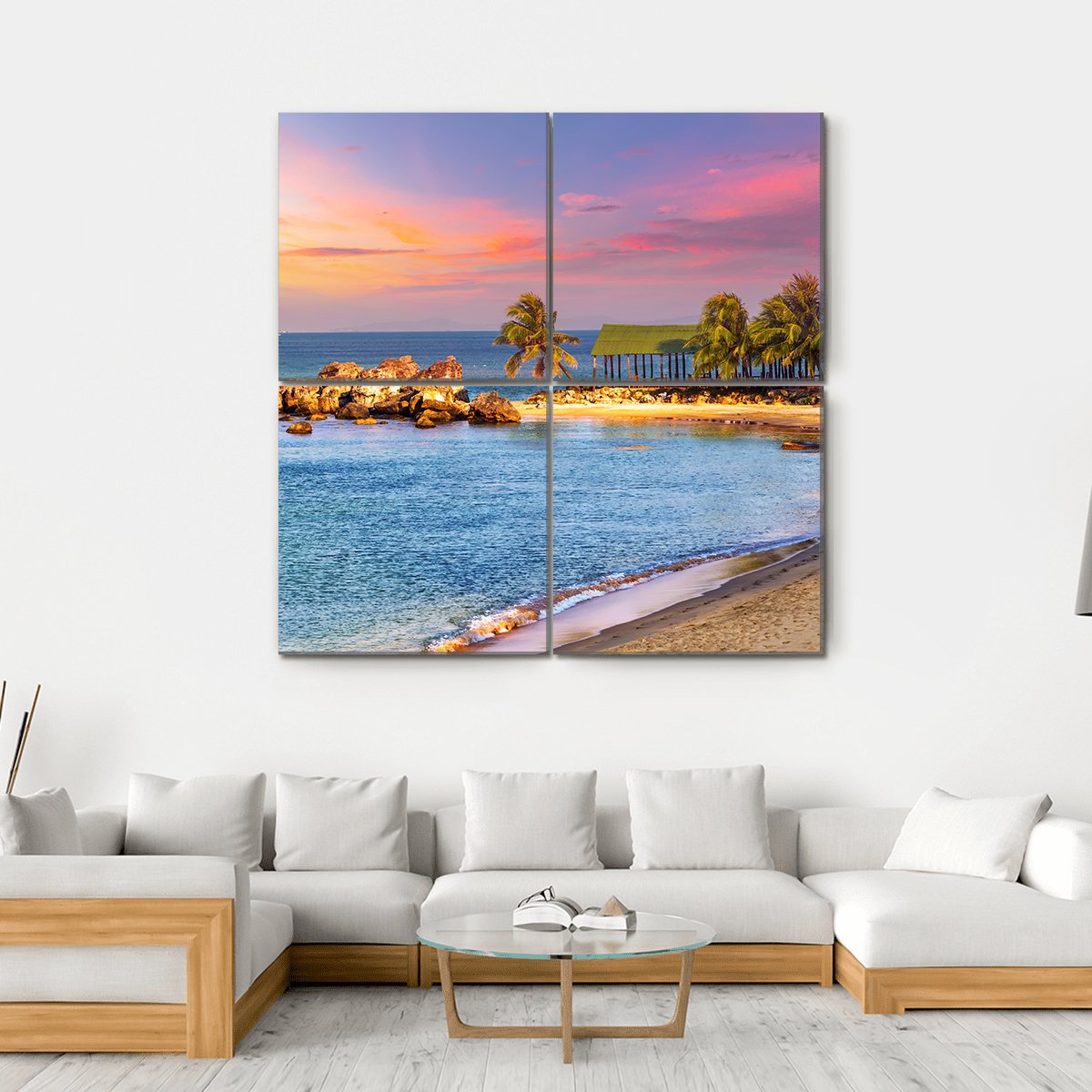 Sunrise Tropical Landscape Sea Canvas Wall Art-4 Square-Gallery Wrap-17" x 17"-Tiaracle