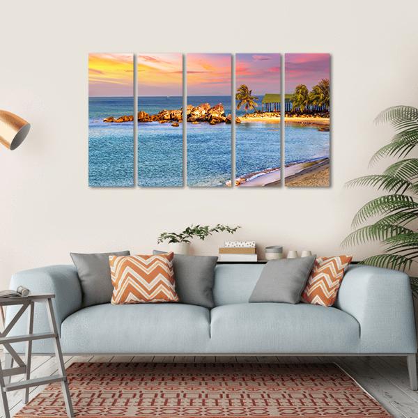 Sunrise Tropical Landscape Sea Canvas Wall Art-5 Horizontal-Gallery Wrap-22" x 12"-Tiaracle