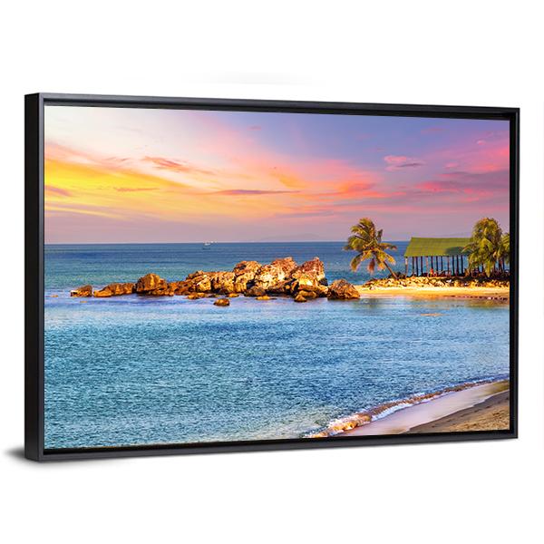 Sunrise Tropical Landscape Sea Canvas Wall Art-3 Horizontal-Gallery Wrap-25" x 16"-Tiaracle