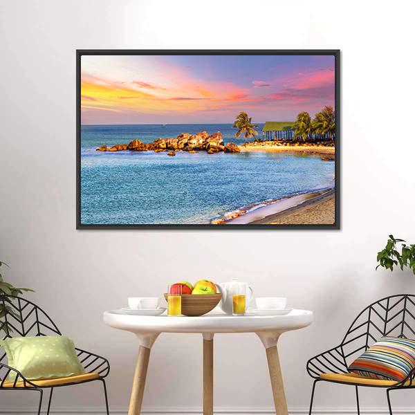 Sunrise Tropical Landscape Sea Canvas Wall Art-3 Horizontal-Gallery Wrap-25" x 16"-Tiaracle