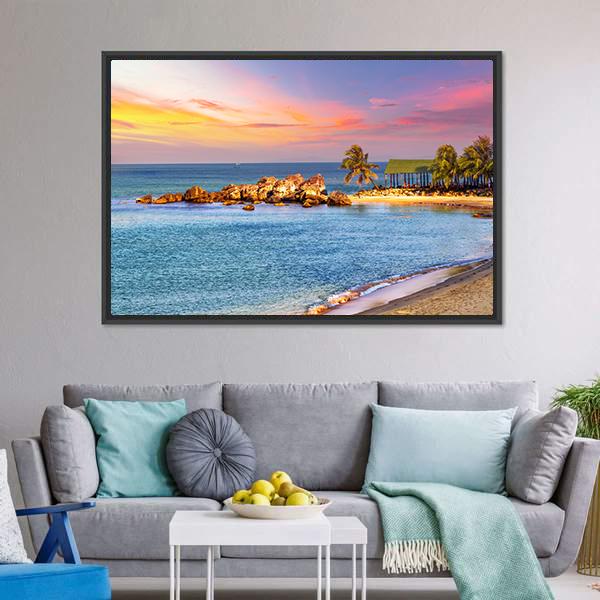 Sunrise Tropical Landscape Sea Canvas Wall Art-3 Horizontal-Gallery Wrap-25" x 16"-Tiaracle