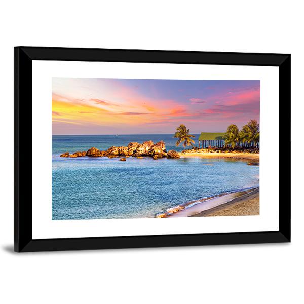 Sunrise Tropical Landscape Sea Canvas Wall Art-3 Horizontal-Gallery Wrap-25" x 16"-Tiaracle