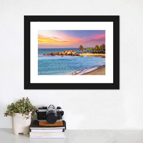 Sunrise Tropical Landscape Sea Canvas Wall Art-1 Piece-Framed Print-20" x 16"-Tiaracle