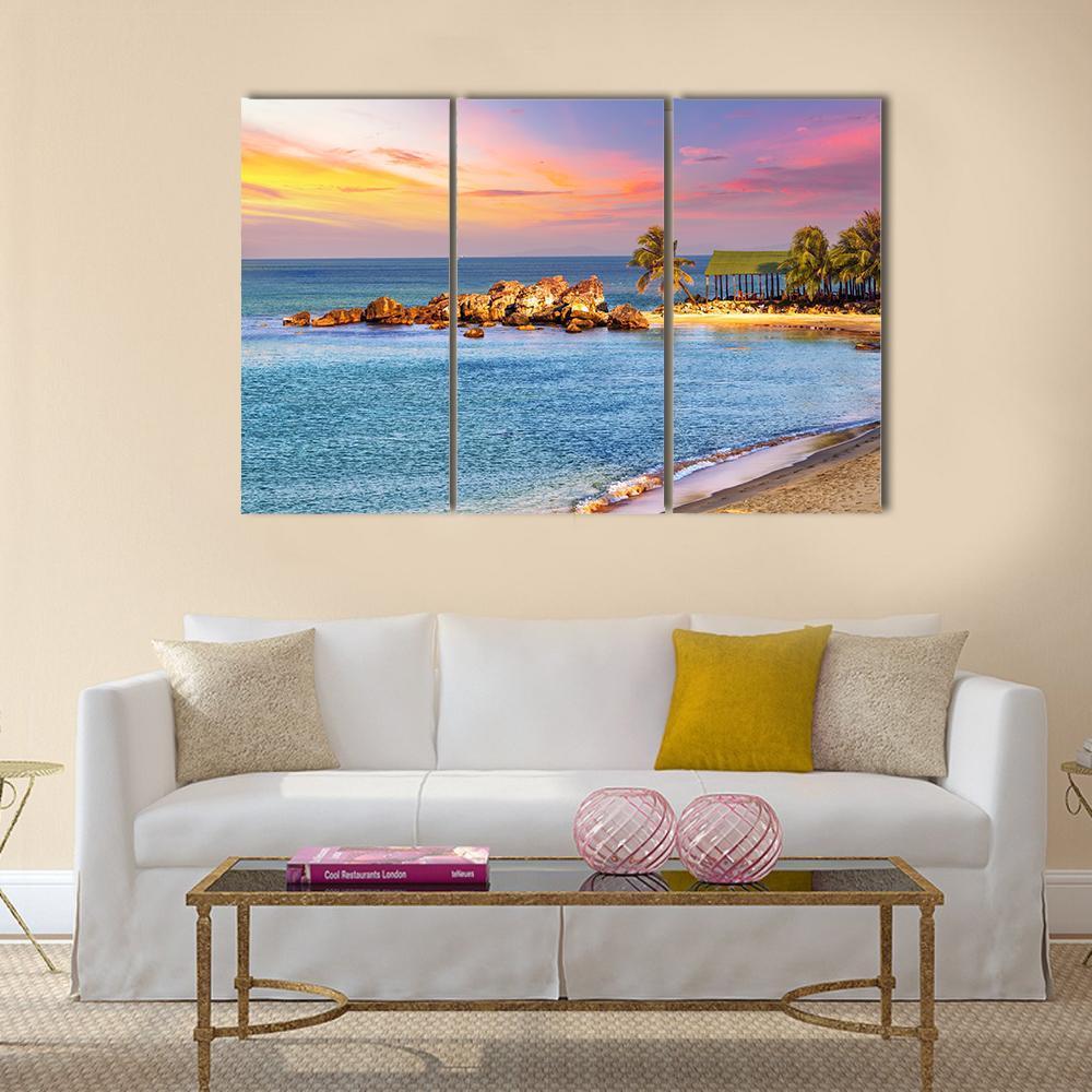 Sunrise Tropical Landscape Sea Canvas Wall Art-3 Horizontal-Gallery Wrap-37" x 24"-Tiaracle