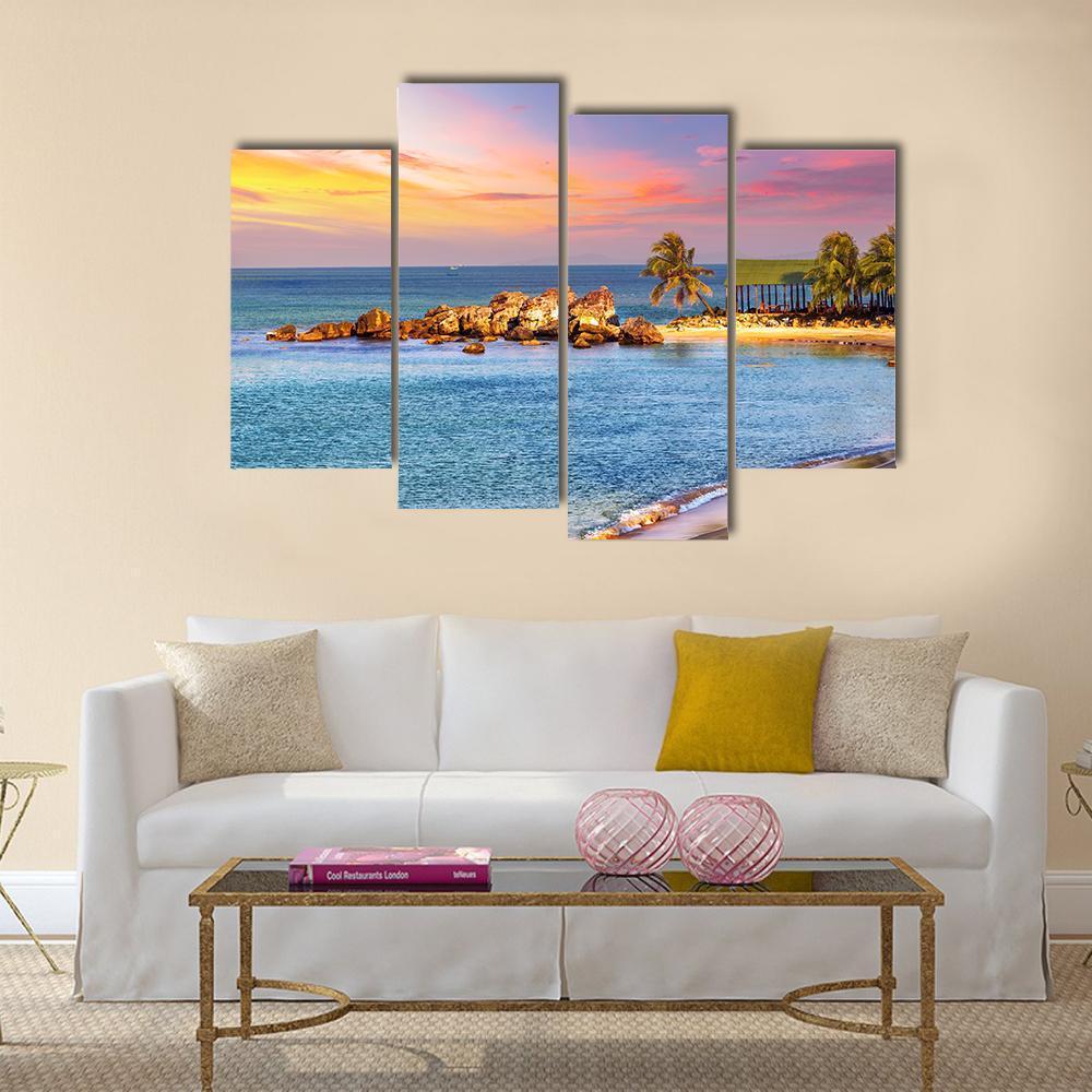 Sunrise Tropical Landscape Sea Canvas Wall Art-4 Pop-Gallery Wrap-50" x 32"-Tiaracle