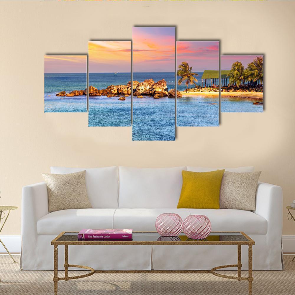 Sunrise Tropical Landscape Sea Canvas Wall Art-5 Star-Gallery Wrap-62" x 32"-Tiaracle