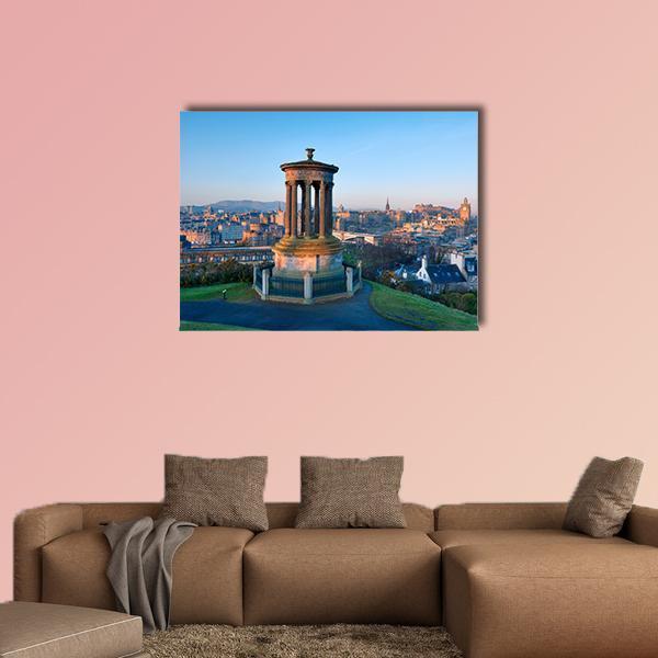 Edinburgh from Calton Hill Canvas Wall Art in brown, orange and blue, single panel hung on a wall