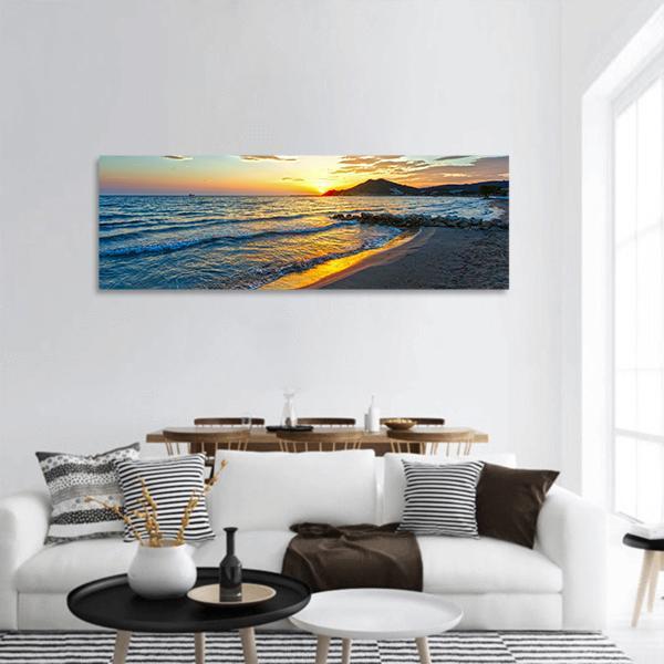 Sunrise View From Beach Panoramic Canvas Wall Art-1 Piece-36" x 12"-Tiaracle