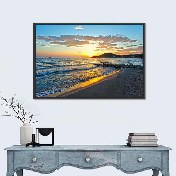 Sunrise View From Beach Panoramic Canvas Wall Art-1 Piece-36" x 12"-Tiaracle