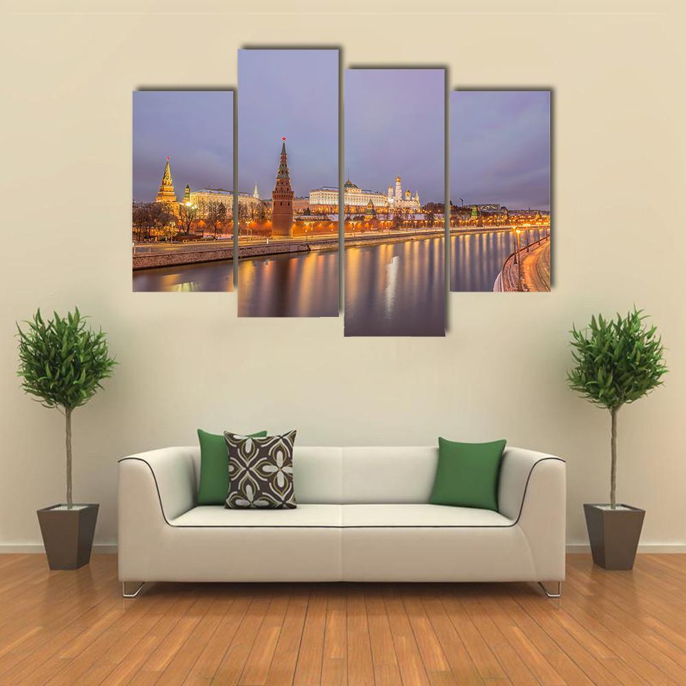 Moscow Kremlin At Sunrise Canvas Wall Art-4 Pop-Gallery Wrap-50" x 32"-Tiaracle