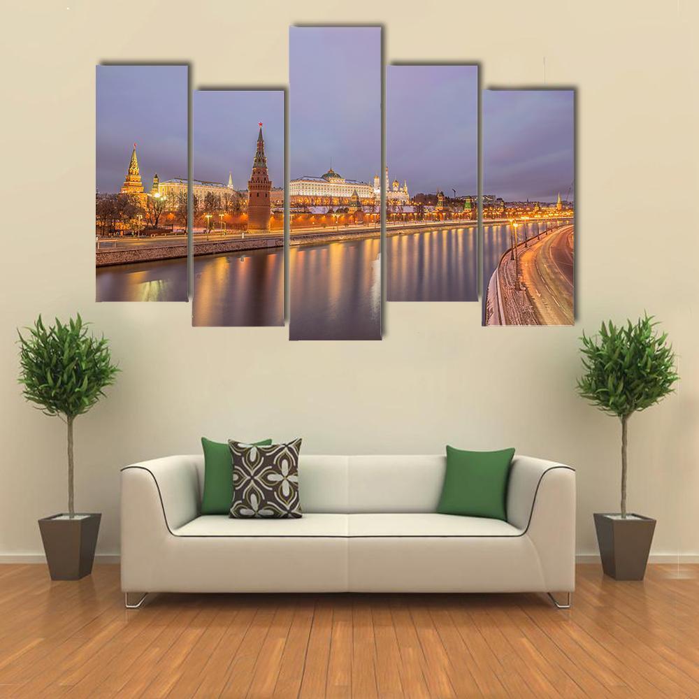 Moscow Kremlin At Sunrise Canvas Wall Art-5 Pop-Gallery Wrap-47" x 32"-Tiaracle